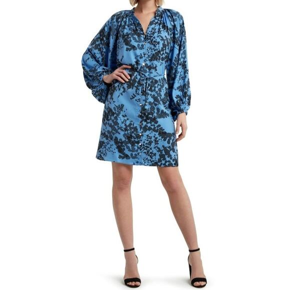 H Halston Bishop Sleeve Dress Blue Size Large - Picture 1 of 11